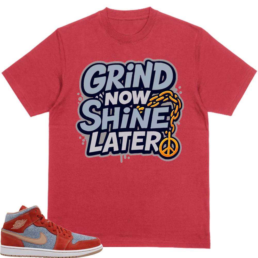 Nike Jordan 1 Mid Denim Red Custom Sneaker Matching None Products (Grind Now Shine Later)