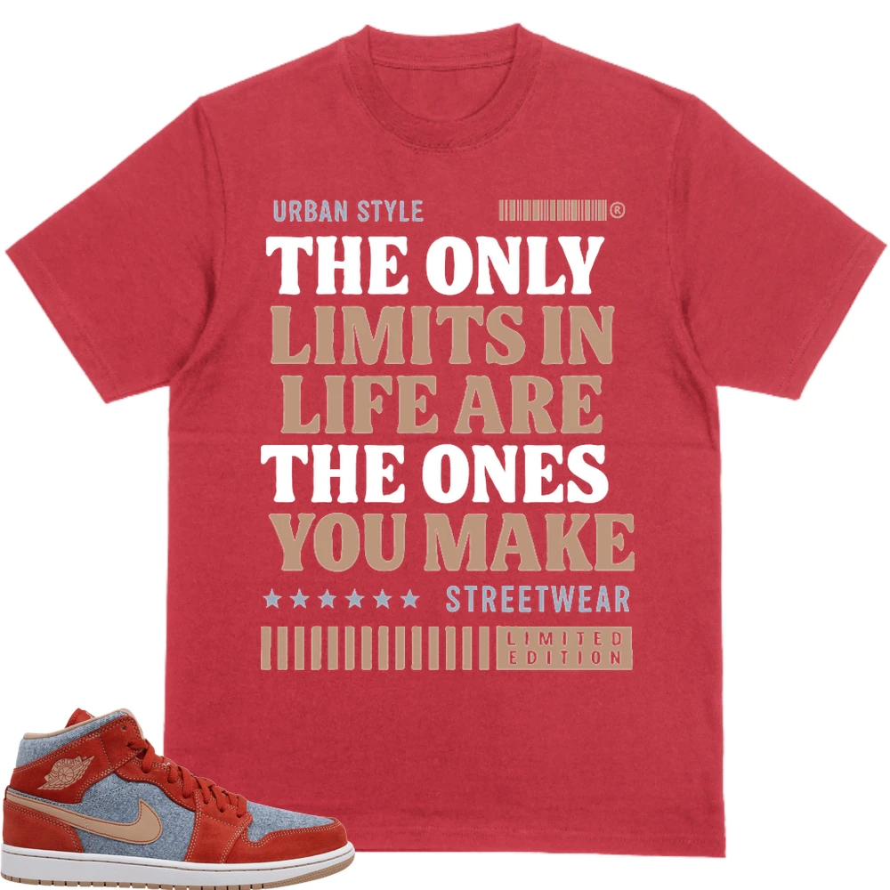 Nike Jordan 1 Mid Denim Red Custom Sneaker Matching Red Products (Only Limits Are The One You Make)