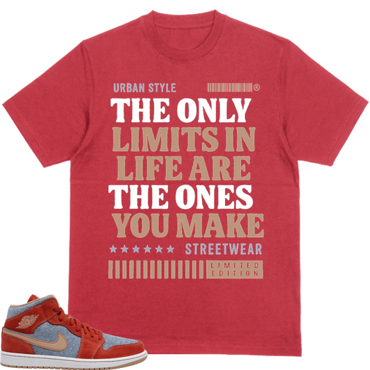 Nike Jordan 1 Mid Denim Red Custom Sneaker Matching Red Products (Only Limits Are The One You Make)